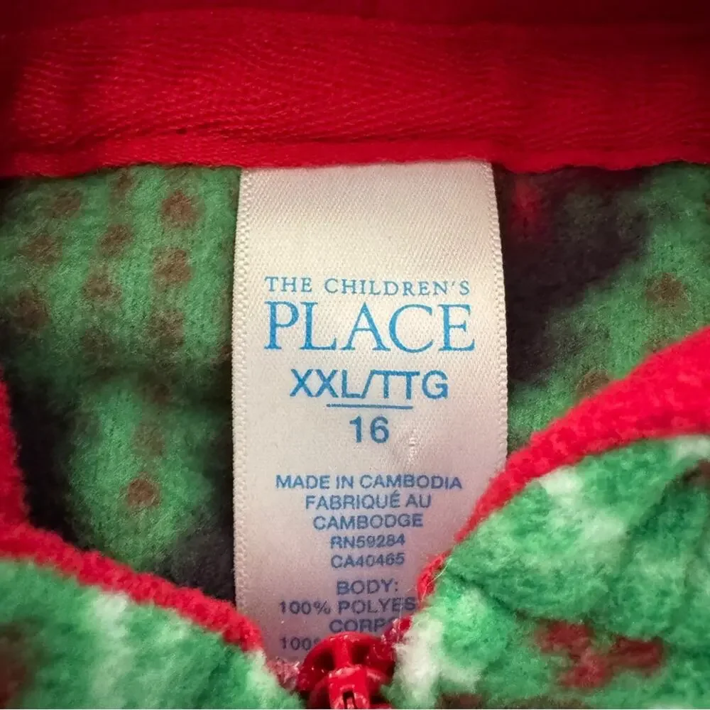 The Children's Place Christmas 1 Piece Hooded Pajamas Red Green Size 16